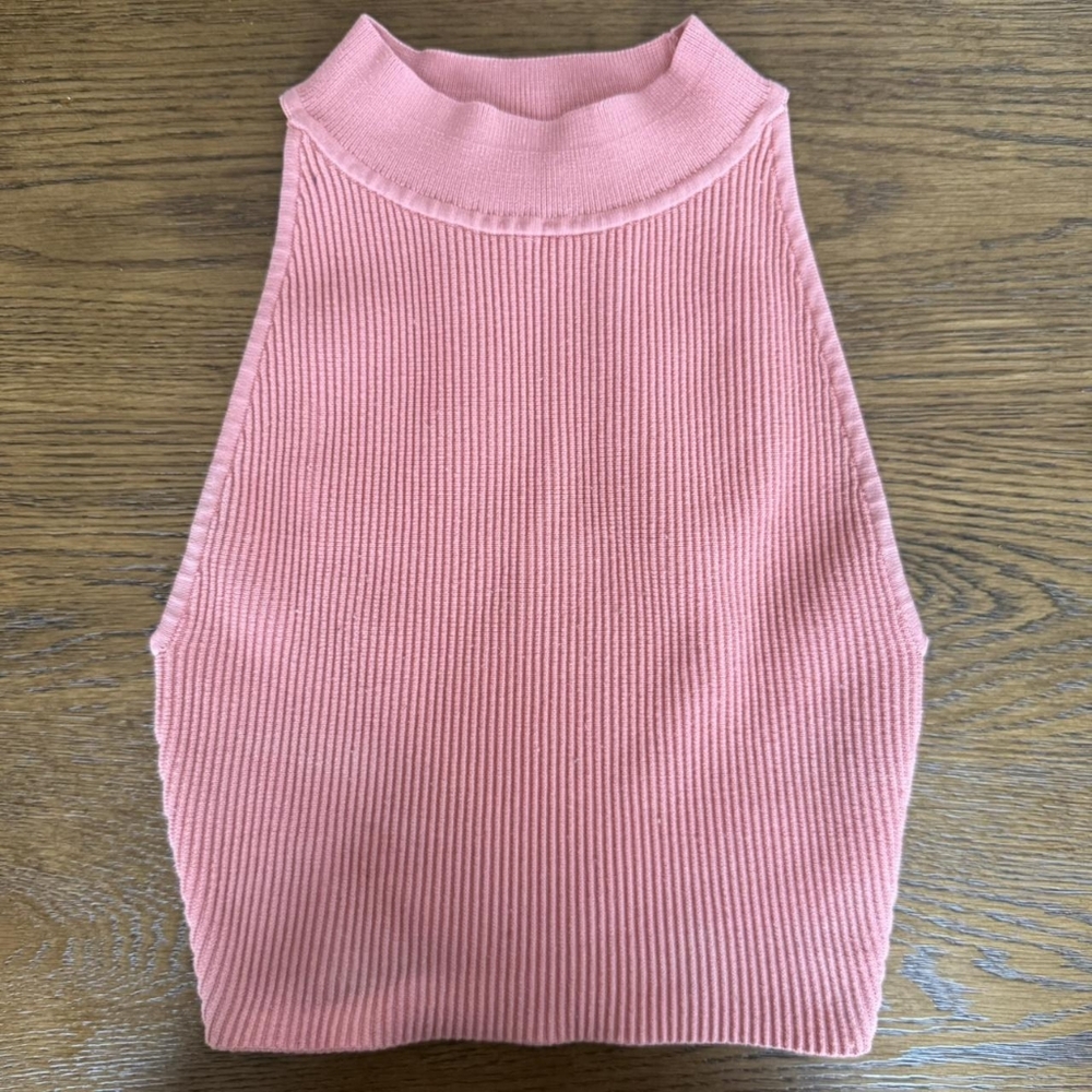 Babaton Pink Ribbed Crop Top Casual Mini